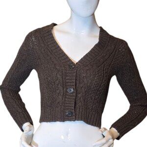 AMERICAN EAGLE Brown Cropped V-Neck Cardigan Sweater sz S